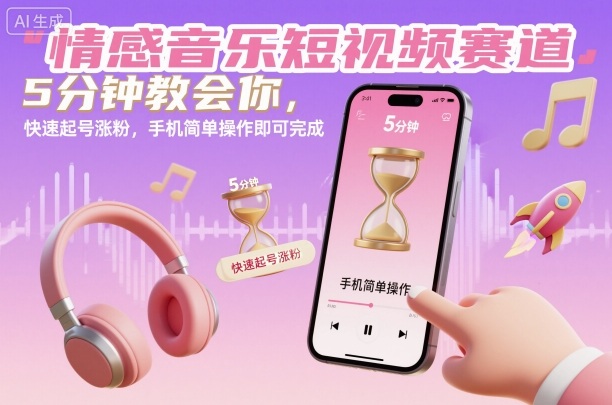 情感音乐短视频赛道，5分钟教会你，快速起号涨粉，手机简单操作即可完成_就是爱分享