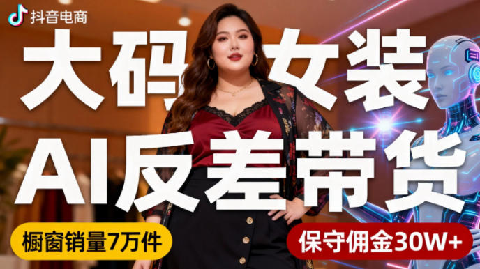 抖音小众赛道，大码女装AI反差带货，不用直播，每天6条作品，橱窗卖7万件，保守佣金30W+_就是爱分享