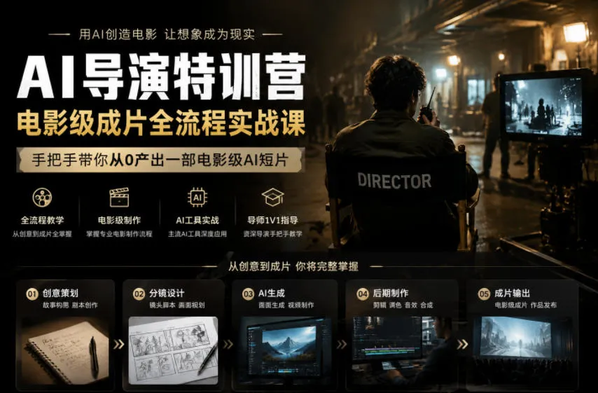 AI导演特训营，电影级成片全流程实战课，手把手带你从0产出一部电影级AI短片_一起云网创