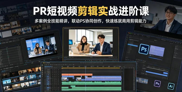 PR短视频剪辑实战进阶课，多案例全技能精讲，联动PS协同创作，快速练就商用剪辑能力_一起云网创