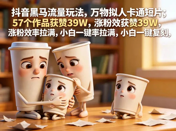 抖音黑马流量玩法，万物拟人卡通短片，57个作品获赞39W，涨粉效率拉满，小白一键复刻，保姆级拆解_一起云网创