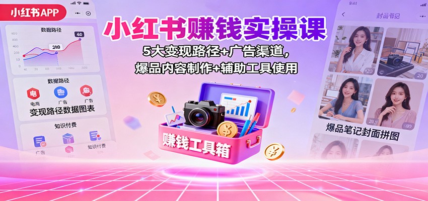 小红书赚钱实操课：5大变现路径+广告渠道，爆品内容制作+辅助工具使用_就是爱分享