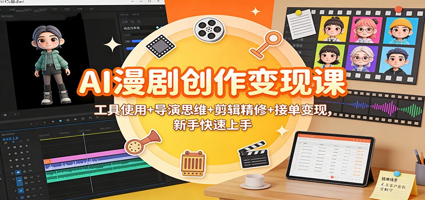 AI漫剧创作变现课：工具使用+导演思维+剪辑精修+接单变现，新手快速上手_就是爱分享