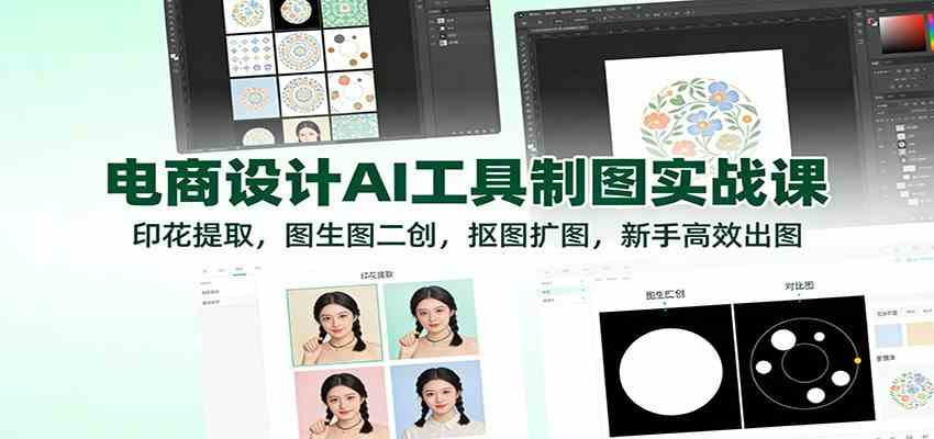电商设计AI工具制图实战课：印花提取，图生图二创，抠图扩图，新手高效出图_就是爱分享
