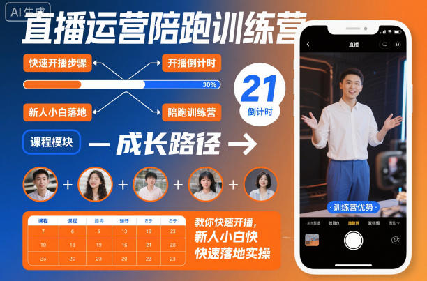 直播运营陪跑训练营，教你快速开播，新人小白快速落地实操_就是爱分享