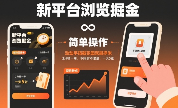 新平台浏览掘金，动动手指截张图就能挣米，2分钟一单，不限时不限量，一天5张【揭秘】_就是爱分享