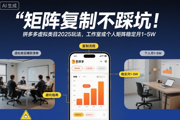 矩阵复制不踩坑！拼多多虚拟类目2025玩法，工作室或者个人矩阵稳定月1-5W【揭秘】_就是爱分享