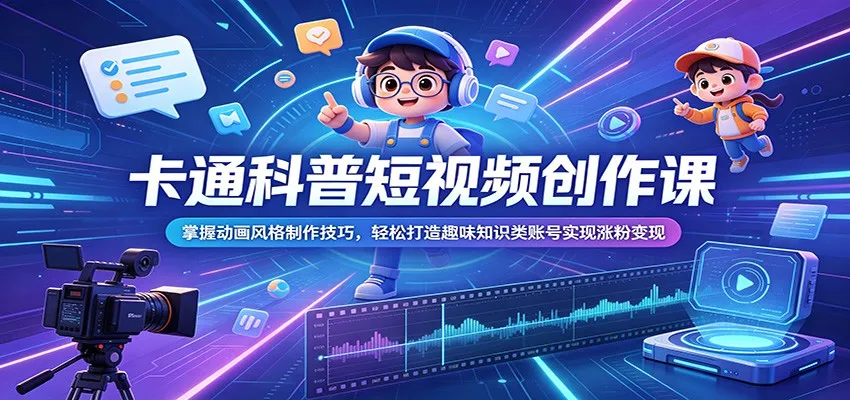 卡通科普短视频创作课：掌握动画风格制作技巧，轻松打造趣味知识类账号实现涨粉变现_一起云网创