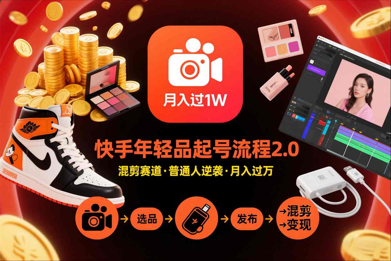 快手短视频带货年轻品起号流程2.0，快手年轻品混剪赛道，普通人也能月入过1W_就是爱分享
