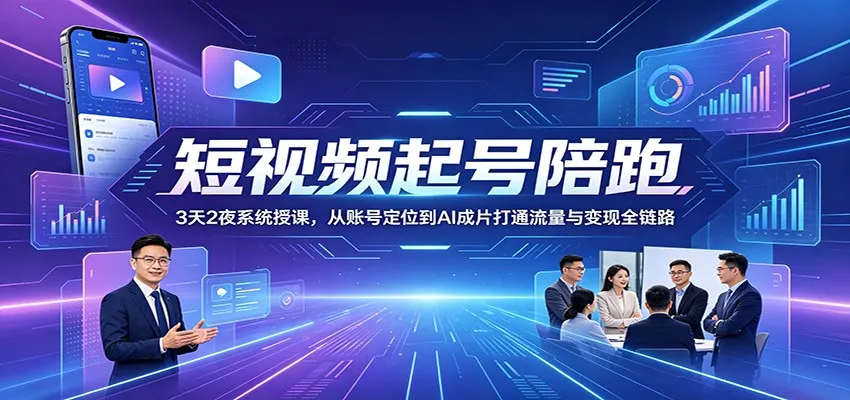 短视频起号陪跑：3天2夜系统授课，从账号定位到AI成片打通流量与变现全链路_一起云网创