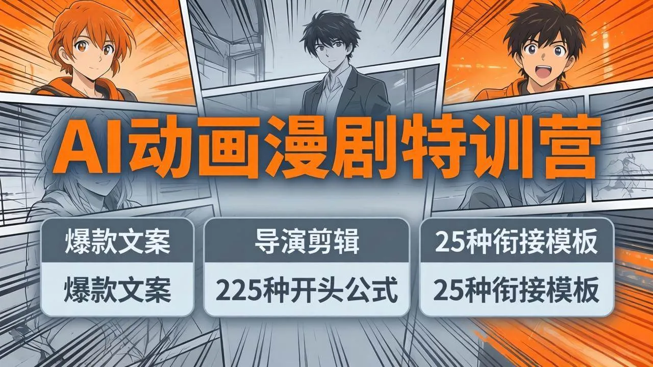 （17917期）AI动画漫剧特训营：爆款文案+导演剪辑：225种开头公式+25种衔接模板，两小时剪电影级大片_一起云网创