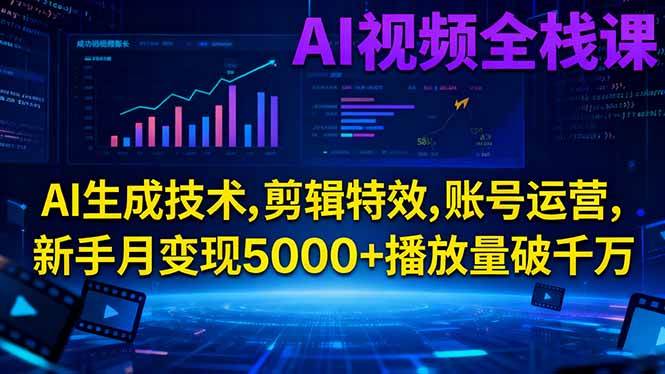 （16603期）AI视频全栈课:AI生成技术,剪辑特效,账号运营,新手月变现5000+播放量破千万_就是爱分享