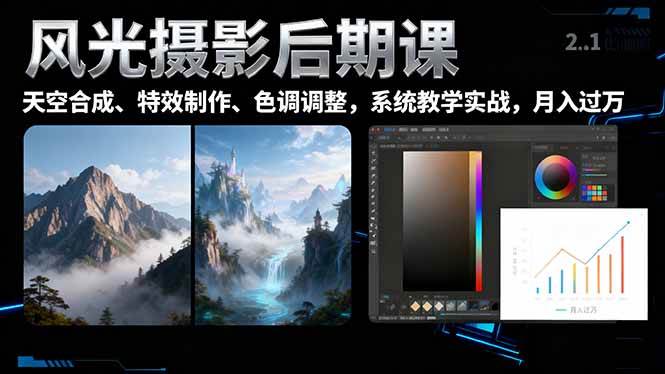（16433期）风光摄影后期课，一键换天空合成、特效制作、色调调整，月入过万_就是爱分享