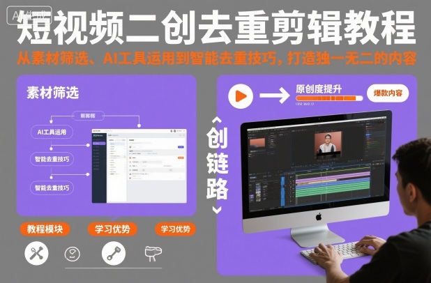 短视频二创去重剪辑教程，从素材筛选、AI工具运用到智能去重技巧，打造独一无二的内容_就是爱分享