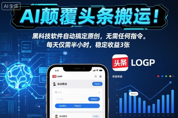 AI颠覆头条搬运！黑科技软件自动搞定原创，无需任何指令。每天仅需半小时，稳定收益3张【揭秘】_就是爱分享