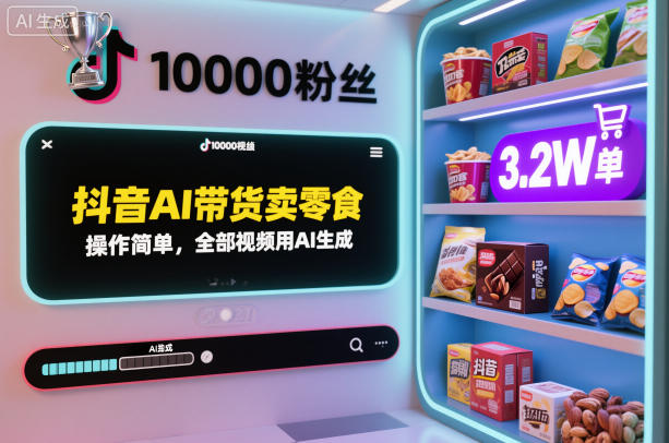 抖音AI带货卖零食，操作简单，全部视频用AI生成，一万粉丝，卖了3.2W单_就是爱分享