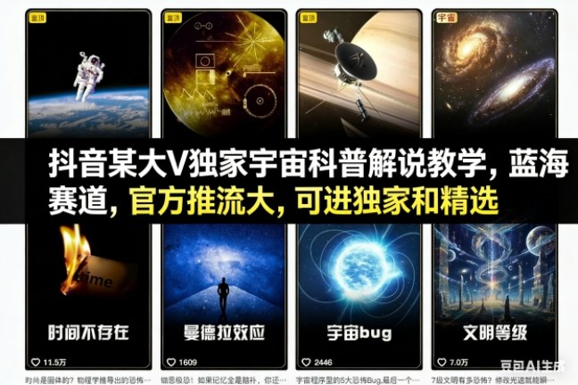 抖音某大V独家宇宙科普解说教学，蓝海赛道，官方推流大，可进独家和精选_就是爱分享