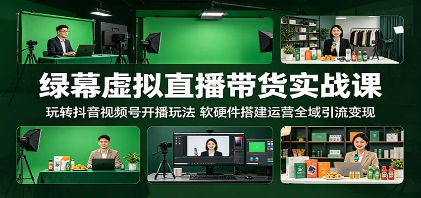 绿幕虚拟直播带货实战课：玩转抖音视频号开播玩法，软硬件搭建运营全域引流变现_一起云网创
