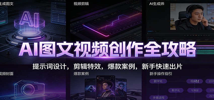 AI图文视频创作全攻略：提示词设计，剪辑特效，爆款案例，新手快速出片_就是爱分享