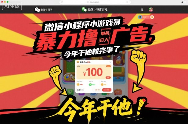 微信小程序小游戏暴力撸广告，单机日入100，今年干他就完事了_就是爱分享