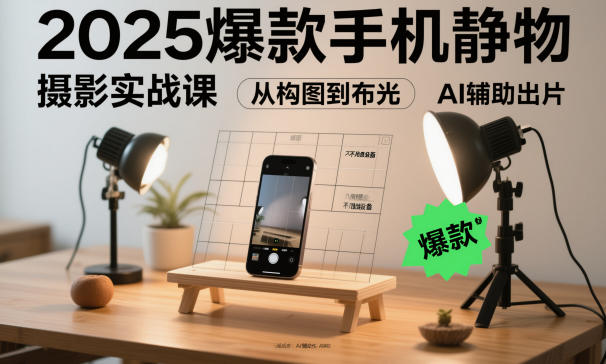 2025爆款手机静物摄影实战课，从构图到布光，不用贵设备，AI辅助出片_就是爱分享