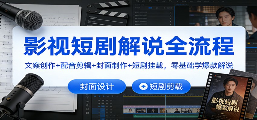 影视短剧解说全流程：文案创作+配音剪辑+封面制作+短剧挂载，零基础学爆款解说_就是爱分享