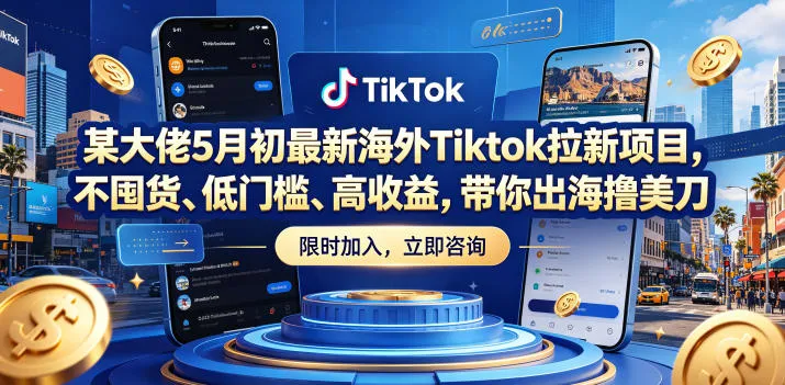 某大佬5月初最新海外Tiktok拉新项目，不囤货、低门槛、高收益，带你出海撸美刀_一起云网创