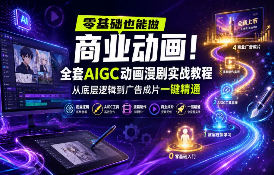 零基础也能做商业动画！全套AIGC动画漫剧实战教程，从底层逻辑到广告成片一键精通_一起云网创