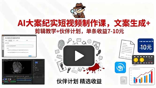 （15992期）AI大案纪实短视频制作课，文案生成+剪辑教学+伙伴计划，单条收益7-10元_就是爱分享