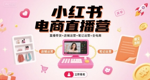 小红书电商直播营，直播带货+店铺运营+笔记运营=全电商_就是爱分享