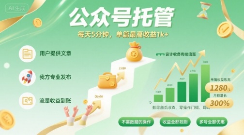 【公众号托管 】我提供文章，你发布，每天5分钟，单篇最高收益1k+【揭秘】_就是爱分享