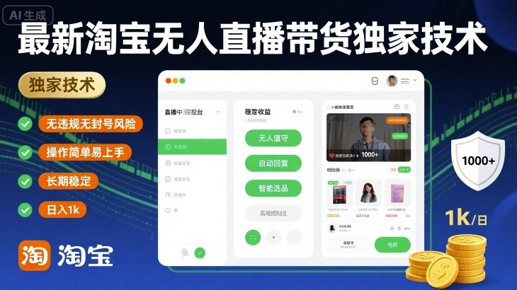 最新淘宝无人直播带货独家技术，无违规无封号风险，操作简单易上手，长期稳定日入1k【揭秘】_就是爱分享