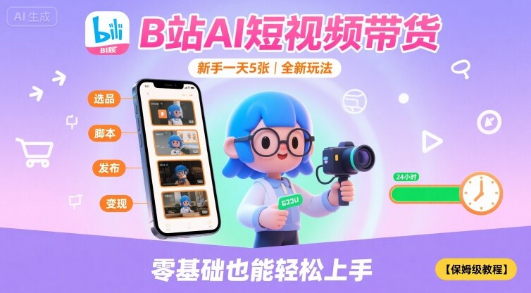 B站AI短视频带货，新手一天5张，全新玩法【保姆级教程】_就是爱分享