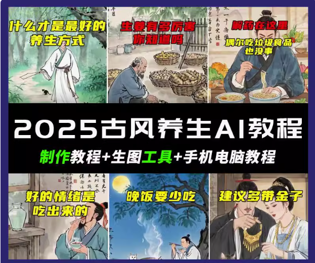 抖音AI古风养生视频教程日入五张 轻松涨粉 10W+_就是爱分享