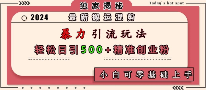 最新搬运混剪暴力引流玩法，轻松日引500+精准创业粉，小白可零基础上手_就是爱分享