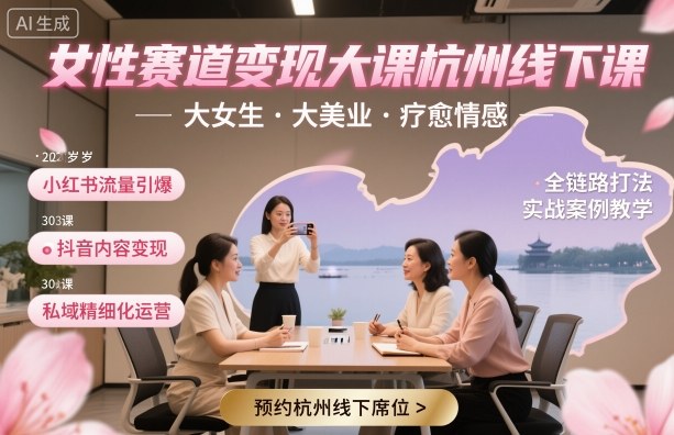女性赛道变现大课杭州线下，大女生，大美业，疗愈情感，一套小红书、抖音、私域全链路打法_就是爱分享