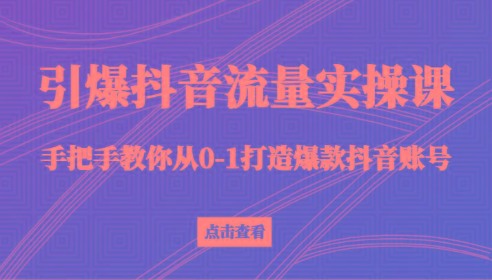 引爆抖音流量实操课，手把手教你从0-1打造爆款抖音账号(27节课)_就是爱分享