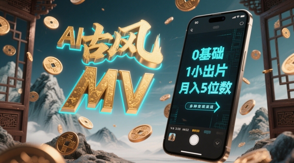 AI一键生成古风音乐MV，0剪辑基础1小时出片，多种变现渠道，一部手机月入5位数_就是爱分享