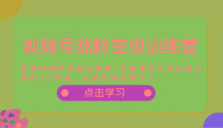 视频号涨粉变现训练营-实现微信生态私域运营的3个维度，达到变现的最大化_就是爱分享