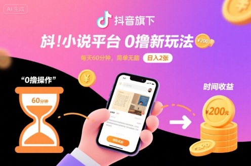 抖音旗下小说平台0撸新玩法，每天挂G60分钟，简单无脑，日入2张【揭秘】_就是爱分享