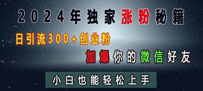 2024年独家涨粉秘籍，日引流300+创业粉，加爆你的微信好友，小白也能轻松上手_就是爱分享