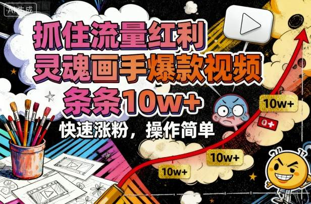 抓住流量红利，灵魂画手爆款视频，条条10w+，快速涨粉，操作简单_就是爱分享