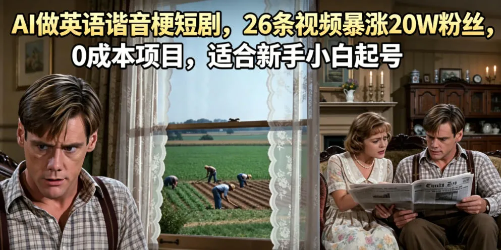 AI做英语谐音梗短剧，26条视频暴涨20W粉丝，0成本项目，适合新手小白起号_一起云网创