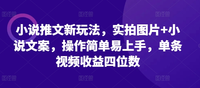 小说推文新玩法，实拍图片+小说文案，操作简单易上手，单条视频收益四位数_就是爱分享