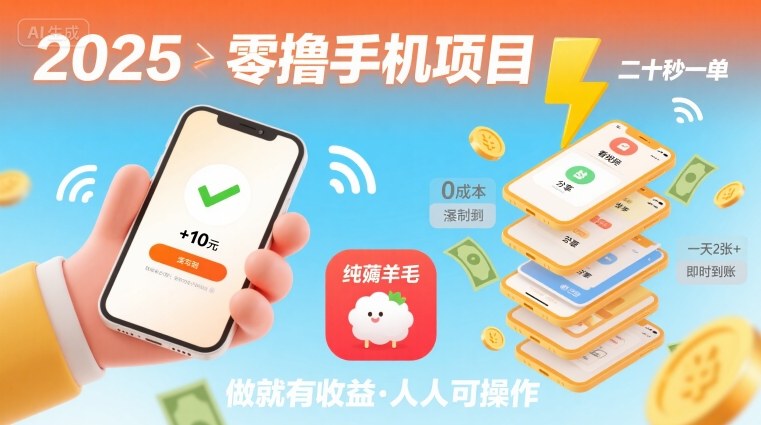 2025年零撸手机项目，二十秒一单，纯薅羊毛 一天2张+做就有【揭秘】_就是爱分享