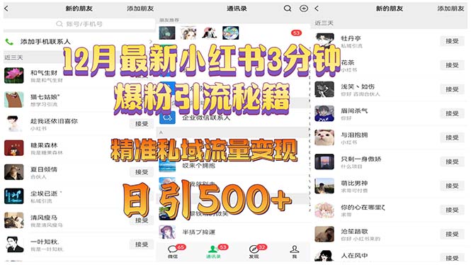 12月最新小红书3分钟爆粉引流秘籍 精准私域流量变现 日引500+_就是爱分享