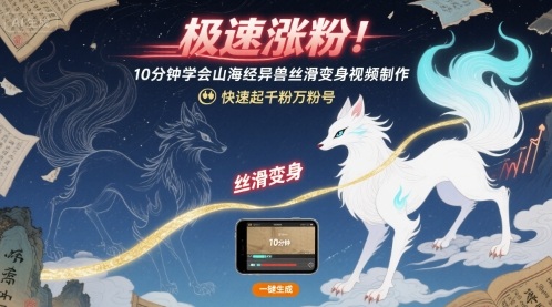 极速涨粉！10分钟学会山海经异兽丝滑变身视频制作，快速起千粉万粉号_就是爱分享