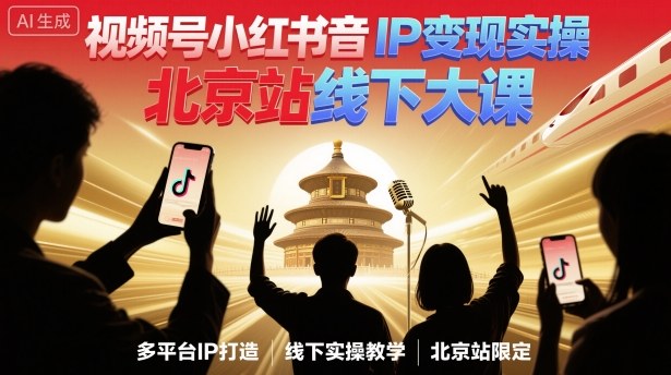 视频号小红书抖音IP变现实操北京站线下大课，40+行业短视频高变现姿势，100+IP高变现实操技术_就是爱分享