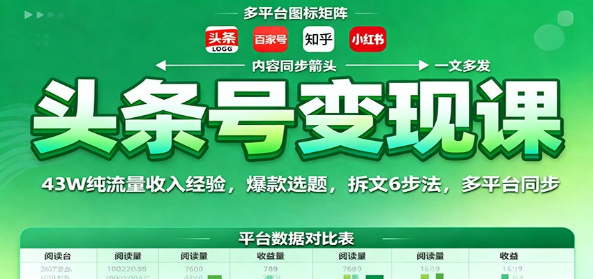 头条号变现课：43W纯流量收入经验，爆款选题，拆文6步法，多平台同步_就是爱分享