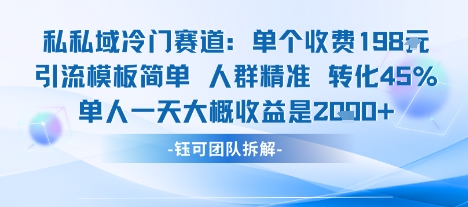 私域冷门赛道单个收费198米引流模板简单人群精准 45%的转化率单人一天大概收益多张_就是爱分享